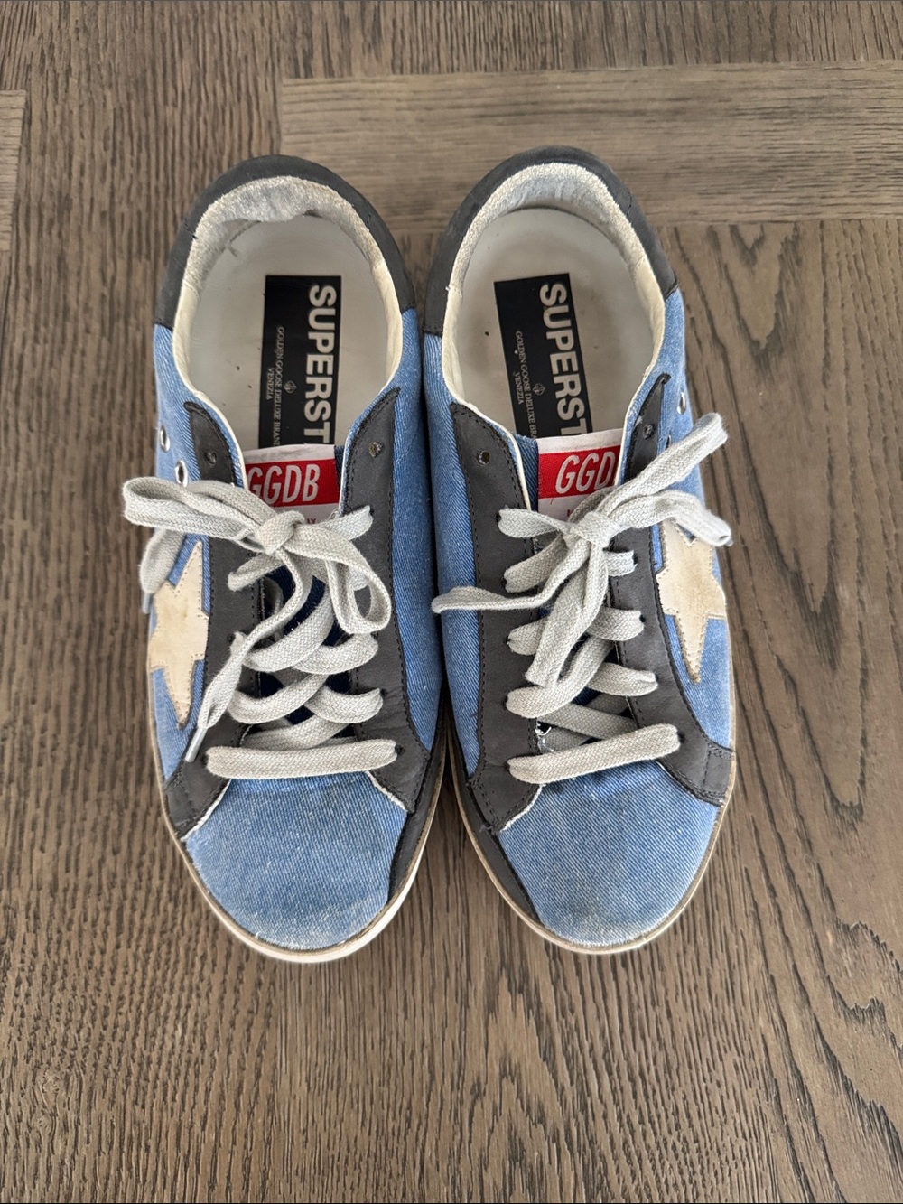 Golden Goose Blue Denim Star Sneakers size 37 with Gray Trim